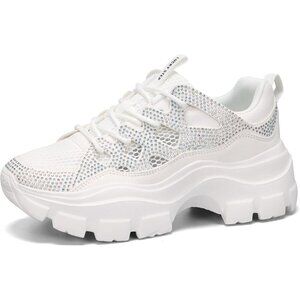 Lucky Step Women's White Chunky Platform Dad Casual Lace Up Walking Sneakers